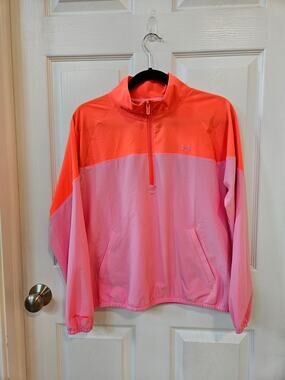 Under Armour Storm Womens Small Pink Neon Colorblock 1/4 Zip Pullover Jacket